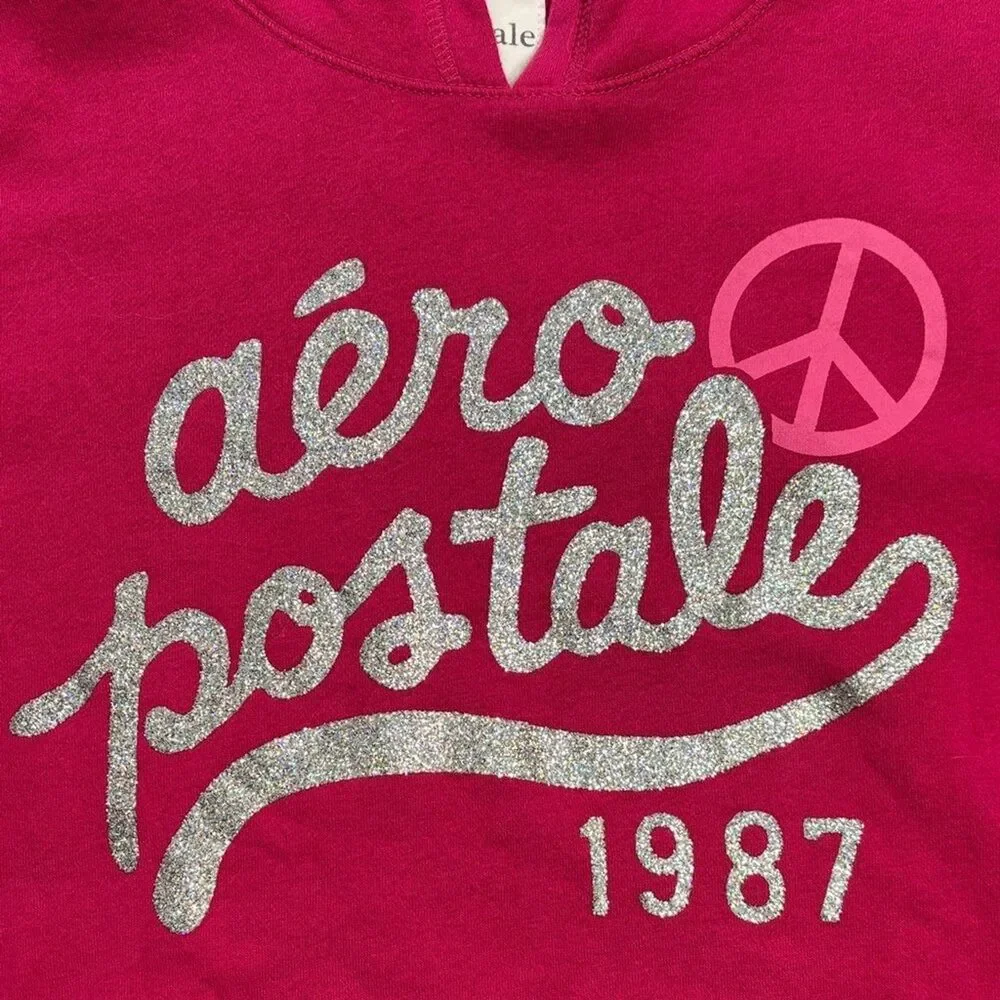 Aeropostale Pink Glitter Logo Hoodie size Large